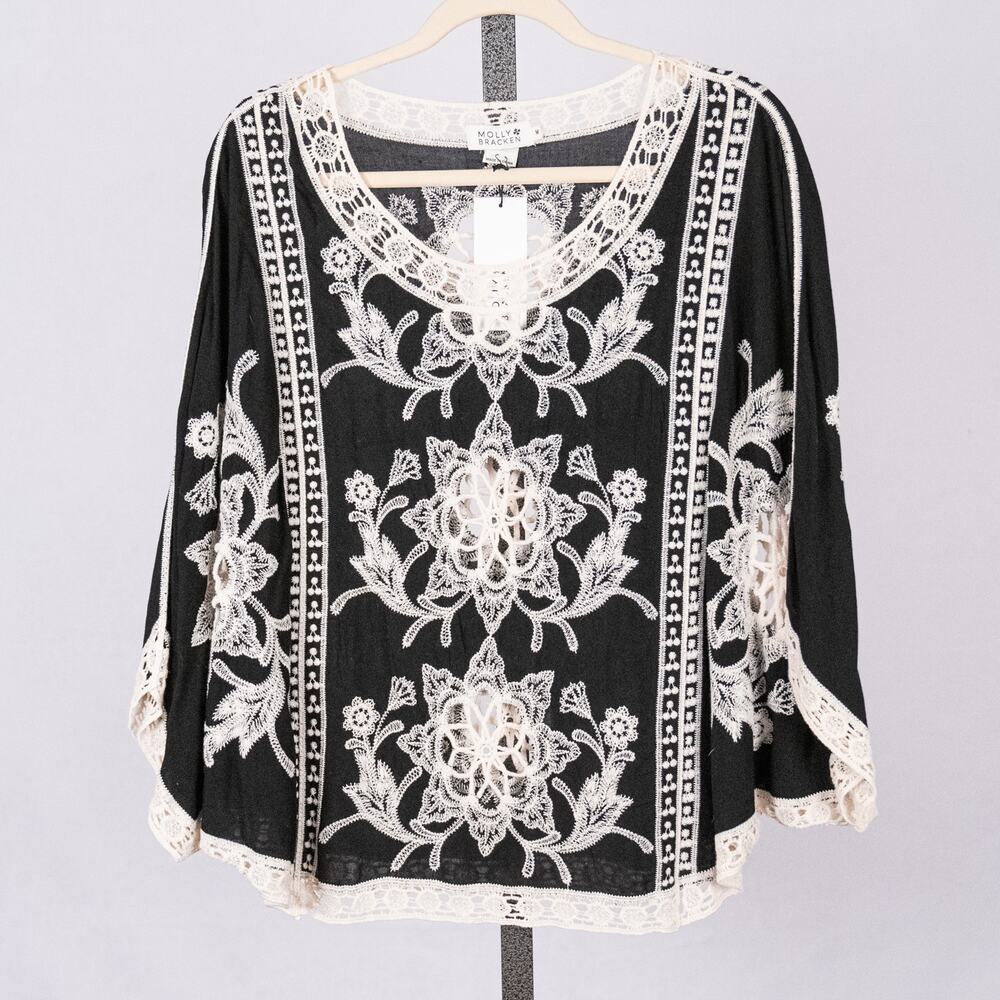 Molly Bracken Womens SZ MEDIUM Boho Blouse Lace Crochet Festival Feminine Floral